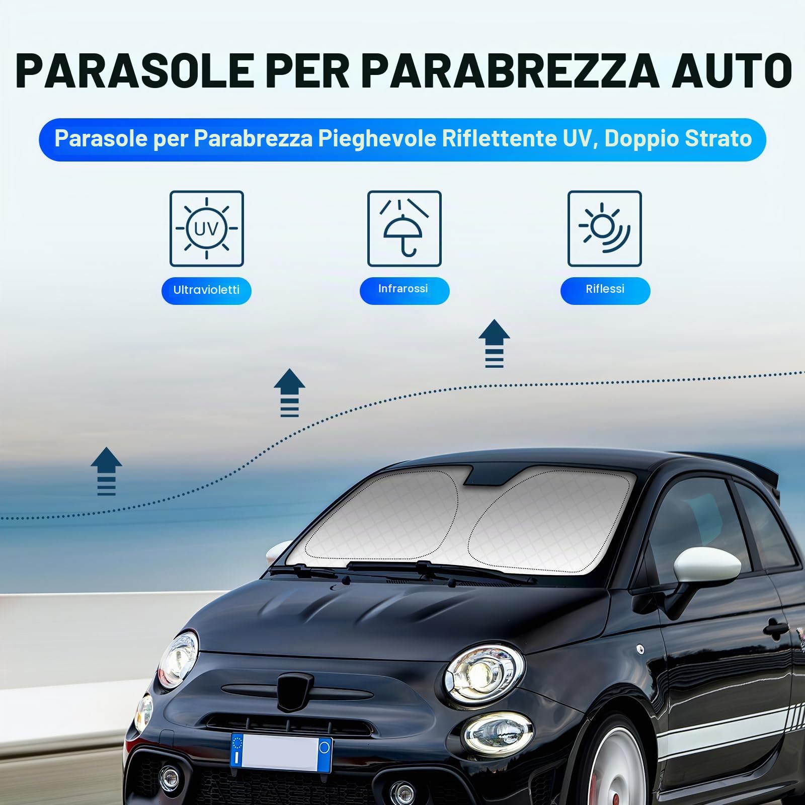 KUNGKIC Per Fiat 500 2008-2023 Abarth 595 2012-2023 parabrezza auto parasole pieghevole blocca i raggi UV parasole (parabrezza anteriore)