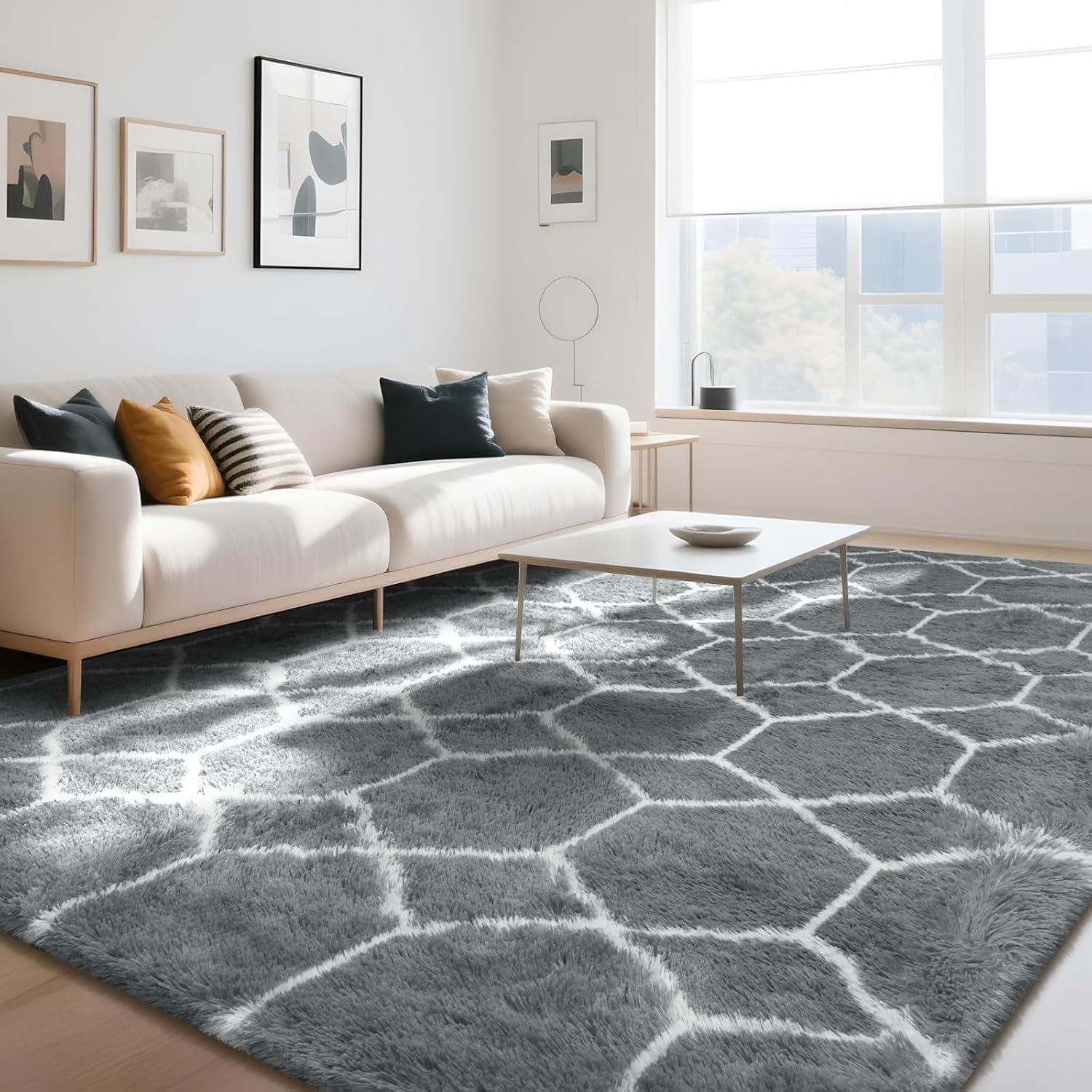 ZRSDIXKI Hochflor Flauschig Teppich - Teppich Wohnzimmer - Waschbar Teppiche mit Anti-Rutsch Unterseite - Modern Shaggy Teppiche für Wohnzimmer, Schlafzimmer