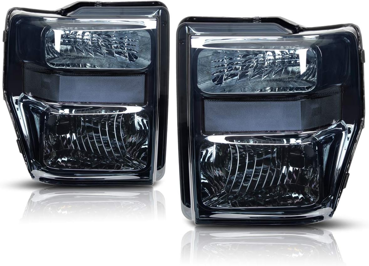 Headlight Assembly Compatible with Ford F250/F350 Super Duty 08-10 | Headlamps with Black Housing Amber Corner