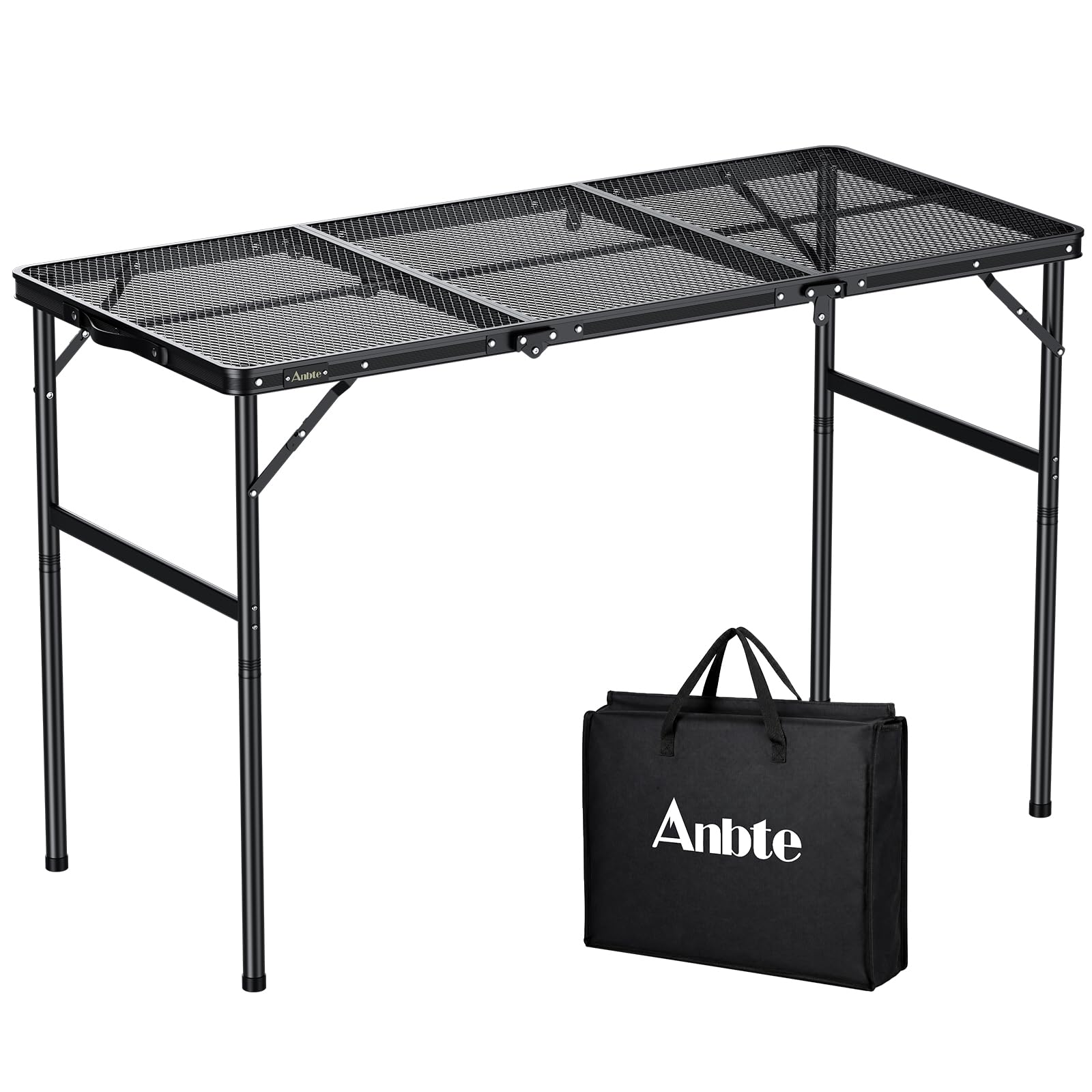 Anbte Mesa Camping Plegable 120x55x37.5/74.7cm Mesa de Parrilla 2 Alturas Ajustables