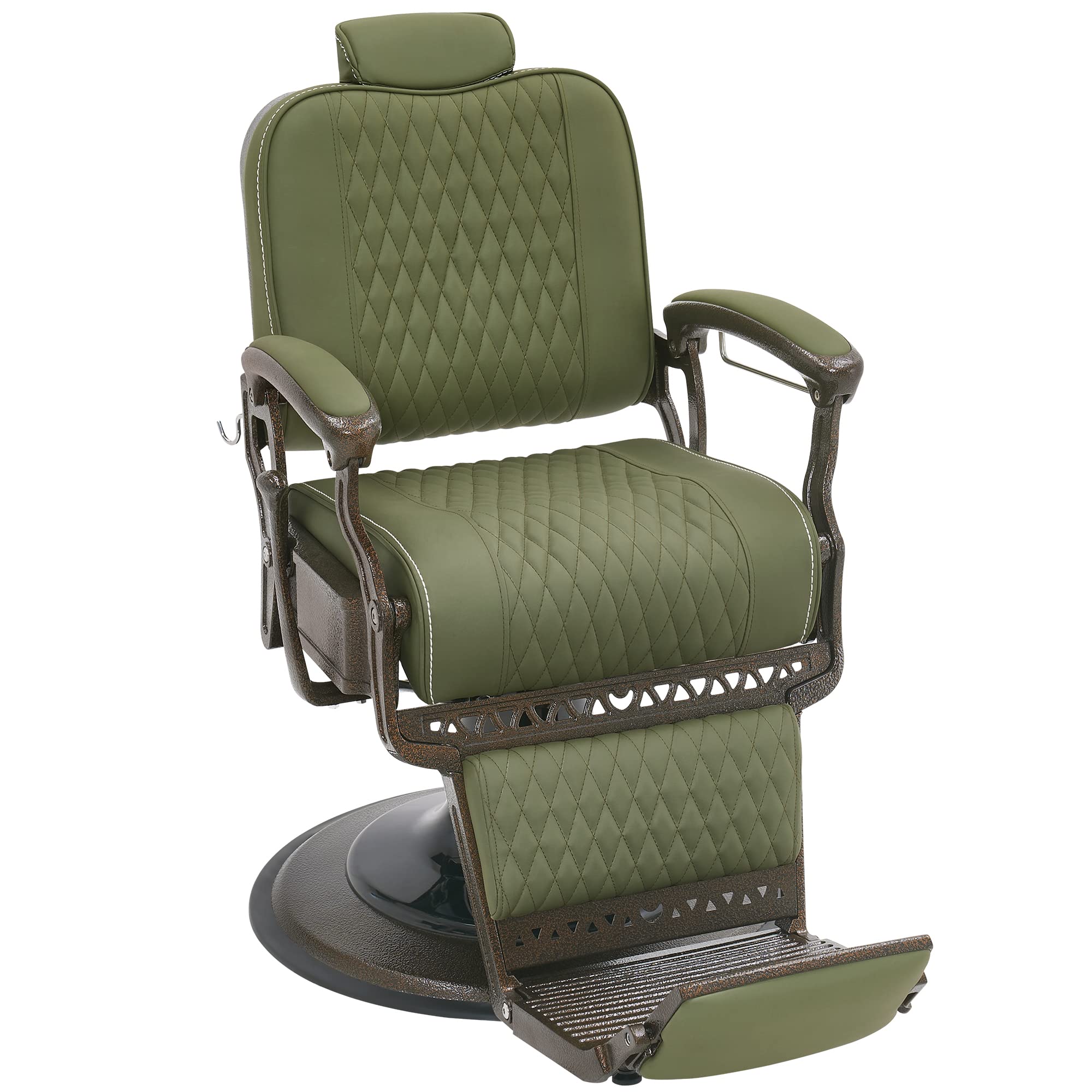 BarberPub Heavy Duty Metal Vintage Barber Chair All Purpose Reclining Hydraulic Pump Salon Beauty Spa Chair Hair Styling Equipment 9216 (Green)