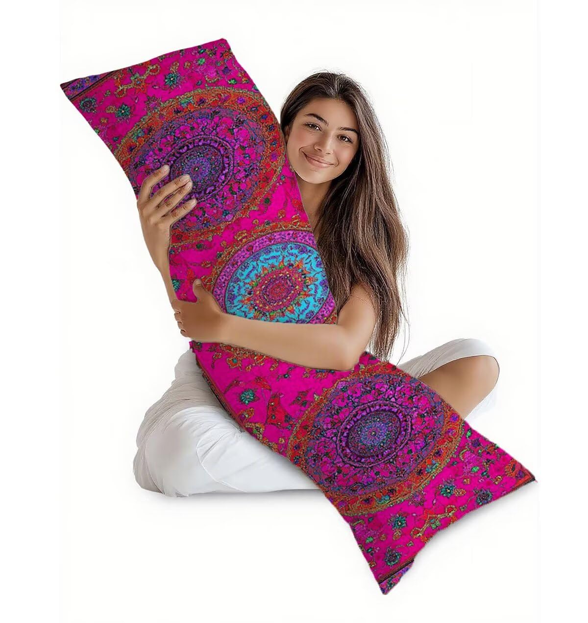 Seitenschläferkissen Bezug Lila Kissenbezug 60 x 180 Schwangerschaftskissen Böhmen, Leinen Atmungsaktiv und Weich Body Pillow, für Deko Wohnzimmer Sofa Kopfkissenbezug, Geschenke für Fraue T-3828