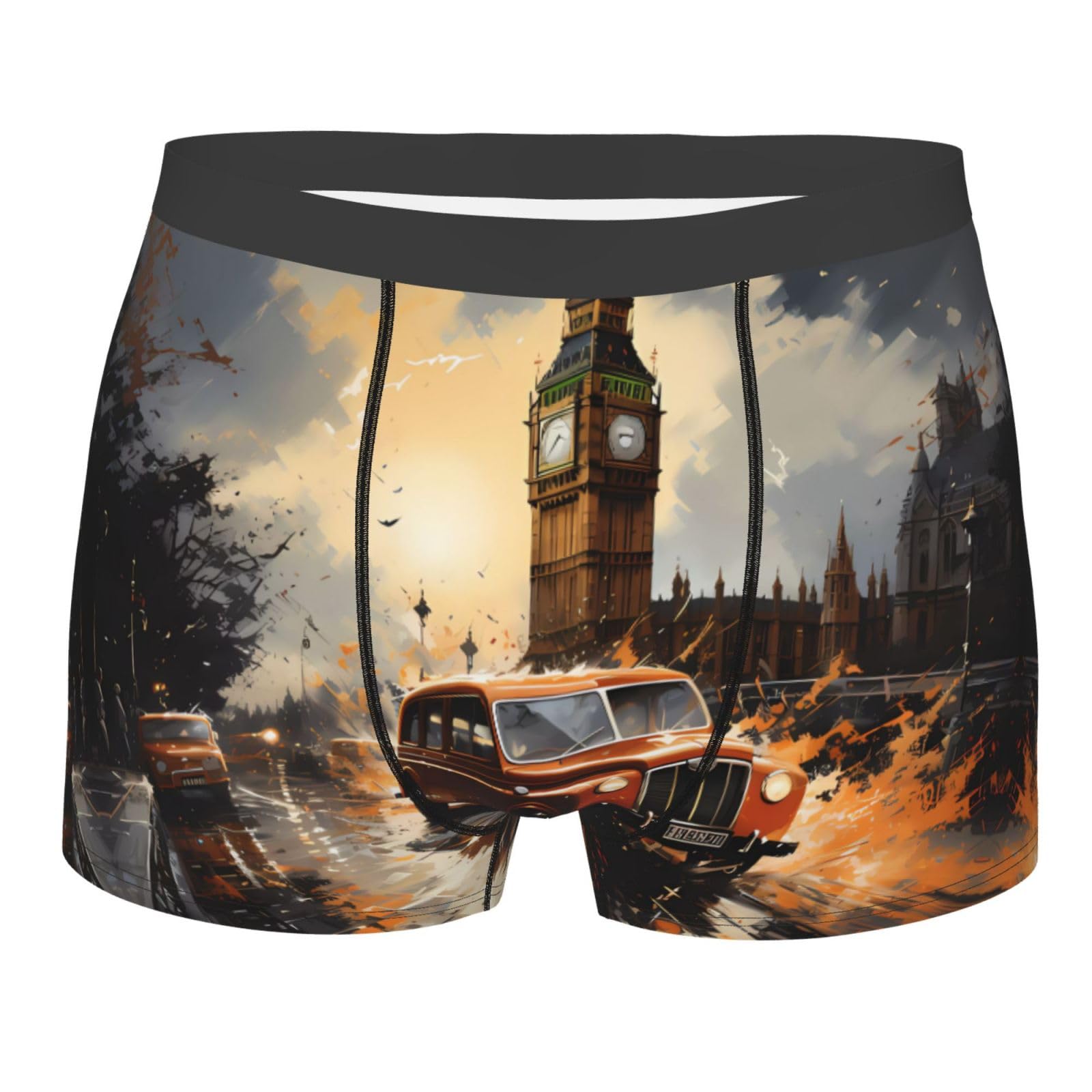 QAZWZML Men's Sports Boxer Briefs London Color Taxi Printed Elastic Boxer Shorts Breathable and Cool Designed for Men, Black, L