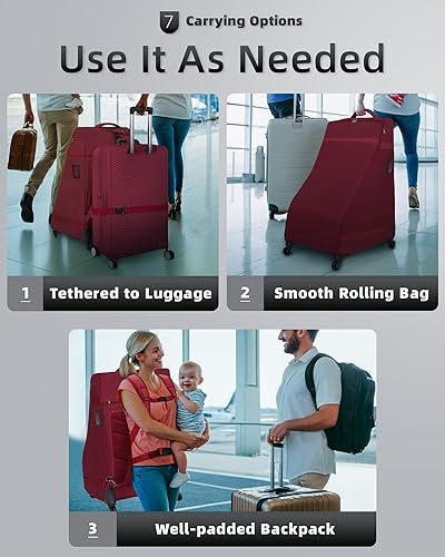 Miniatura 7 de Bolsa de asiento de coche mochila con ruedas para viajes aéreos, funda acolchada extra grande para asiento de automóvil, bolsa de control de puerta