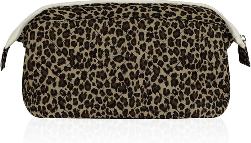 Wudygirl Necessaire de maquiagem acolchoada com estampa de leopardo