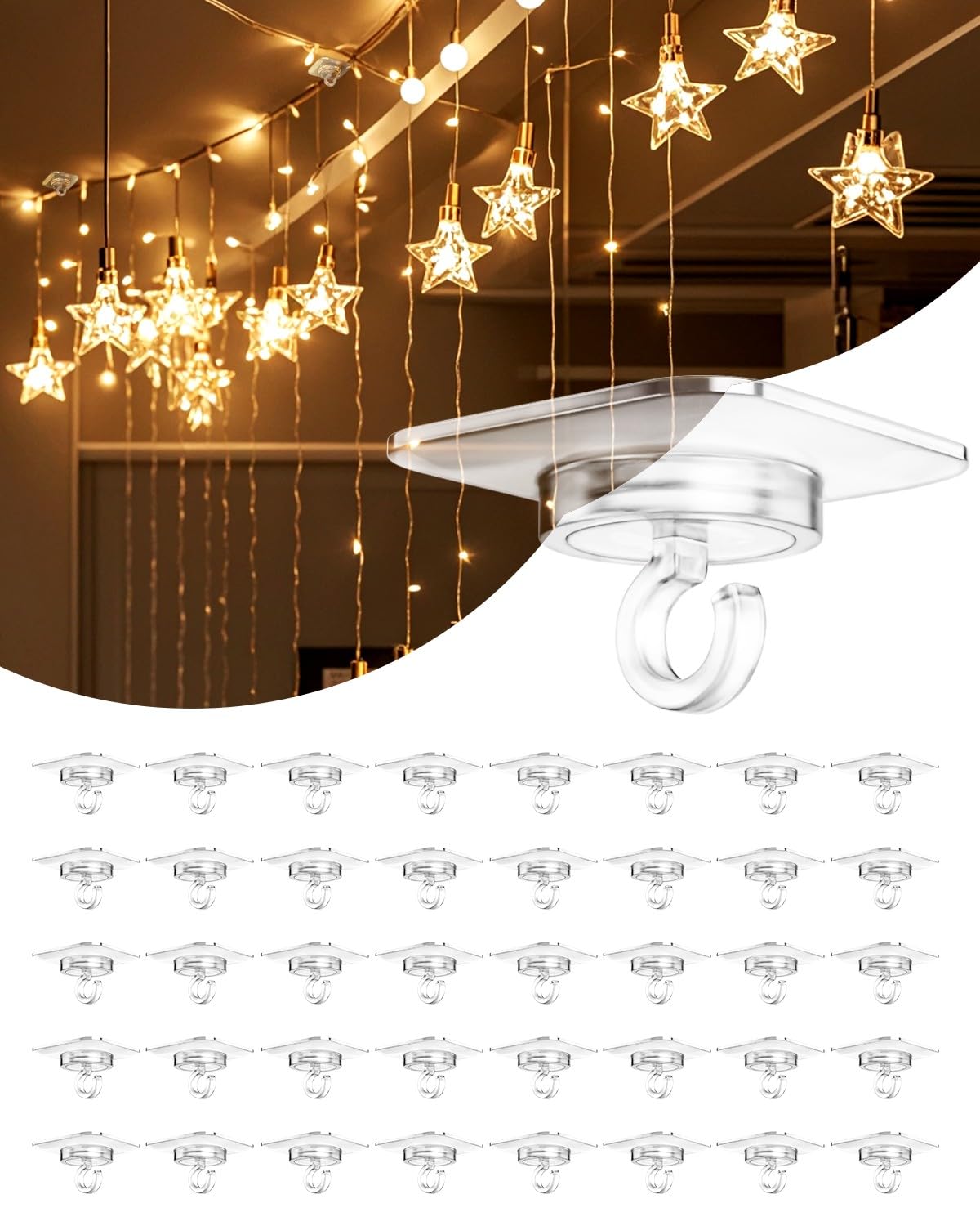 ispneay 40 Pack Adhesive Ceiling Hooks for Hanging：Ceiling Decor for Classroom Bedroom Kitchen Party Birthday Halloween Christmas - No Drill Small