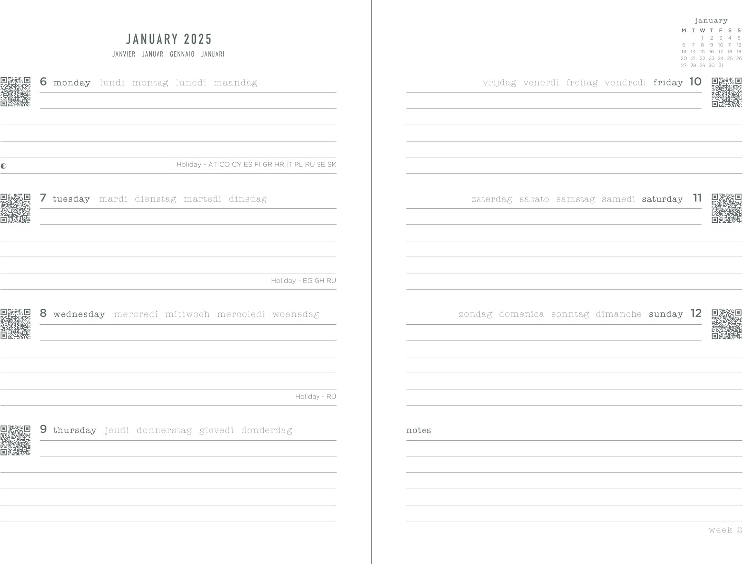 Letts of London Serene A6 week to view 2025 diary - Burgundy