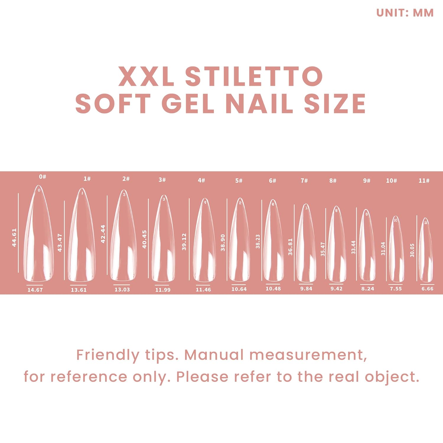Allkem Soft Gel Nail Tips - XXL Stiletto Nail Extensions with Refill Bag - 12 Sizes Extra Extra Long Full Cover Nails - Clear (504 Pieces)