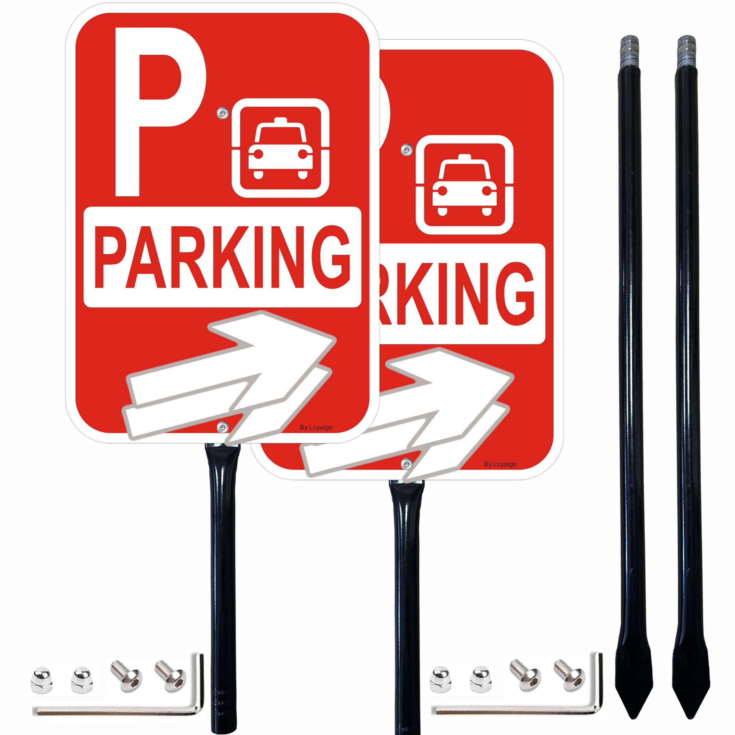 2 Pack Parking Sign with Directional Arrows, with 36" Long Metal Stakes, 14"x10" Aluminum Sign, for Event Outdoor Yard Lawn, Adjustable Arrow