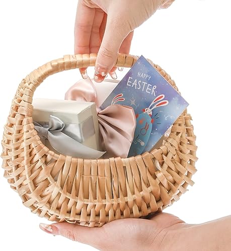 Miniatura 5 de Lyellfe Paquete de 2 cestas pequeñas para niña de las flores, cesta de mimbre con asa de forro de plástico, almacenamiento de dulces de huevos