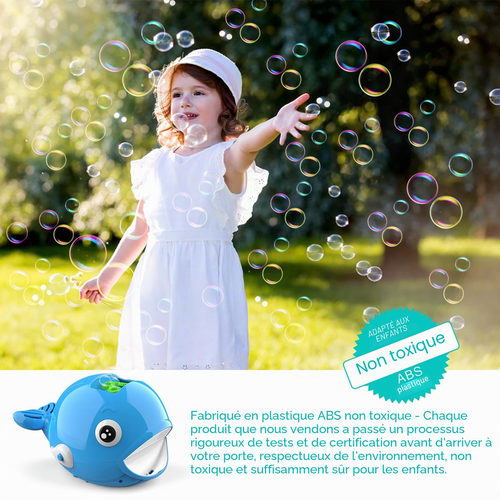 Machine a Bulles de Savon Enfant, Jouet Garçon Fille 3 4 5 6 7 8 Ans Appareil a Bulles Automatique Portable Souffleuse à Bulles avec 2 Bouteilles Cadeau Enfant Jeux Exterieur Jardin Plein Air, Baleine