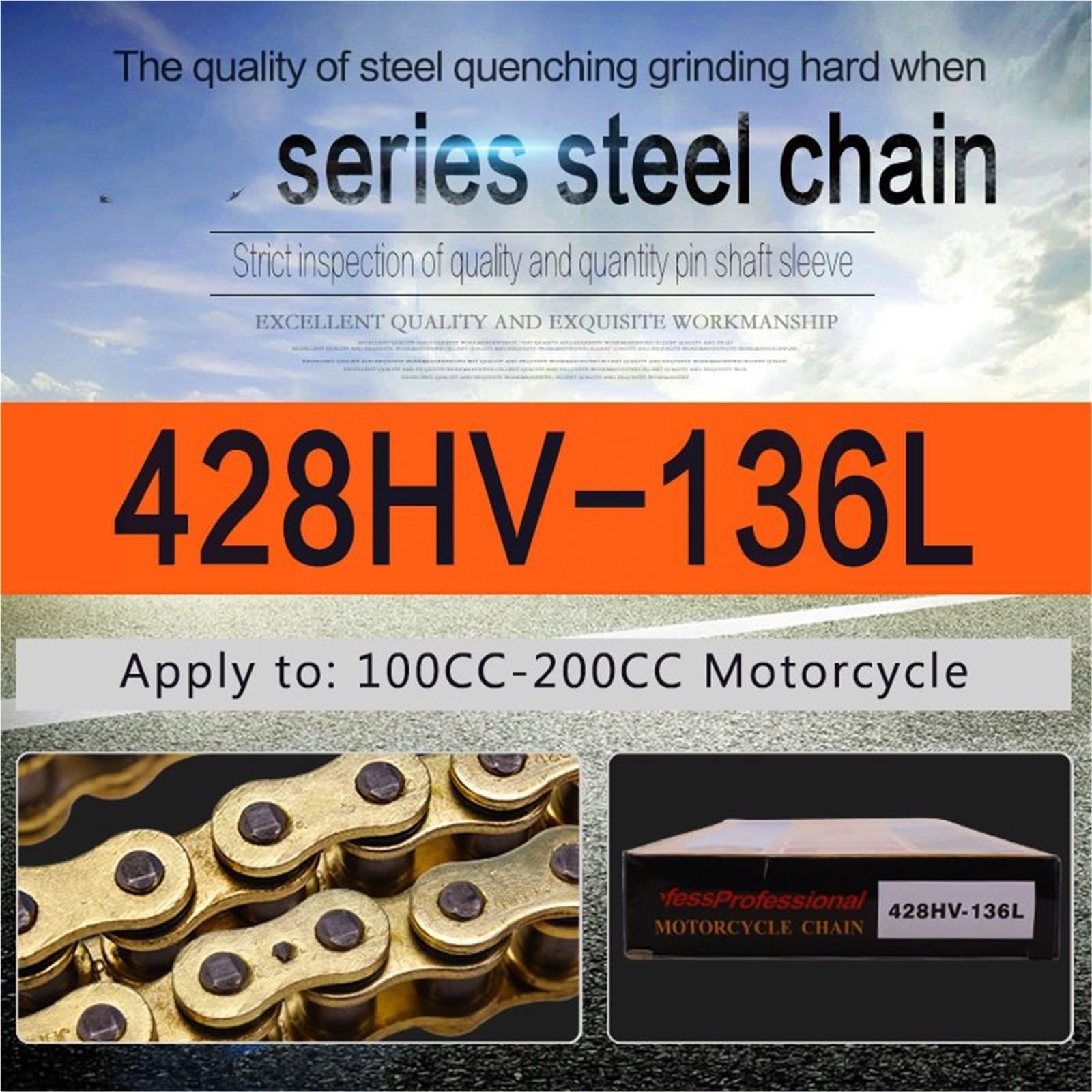 Cadenas de conducción Cadena con junta tórica 520 Vx 120L, apta para motos de cross, ATV, quads, MX, motocross, enduro, supermoto, motocross, carreras todoterreno y motocicletas.(428 Chain 136 Links)