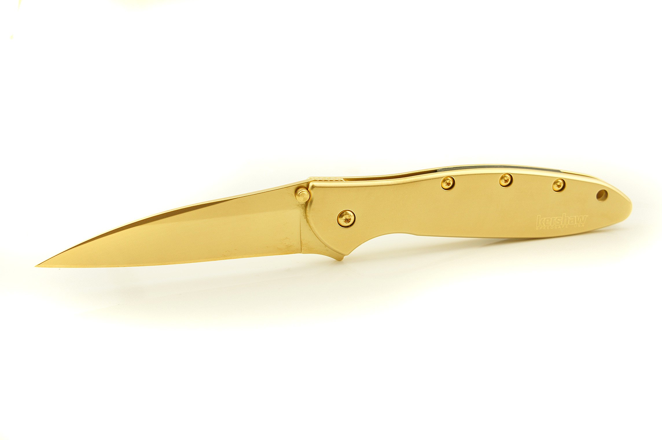 Kershaw Leek 1660 Assisted Opening Pocket Knife, Plain Edge, Satin 24k Gold Finish