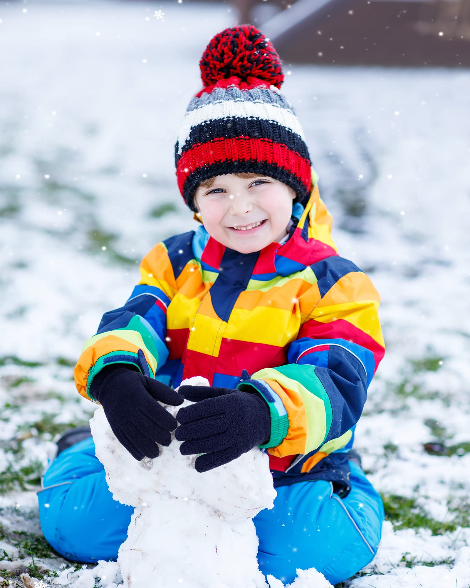 3 Paires Gants en Molleton à Doigts Complets Enfant Mitaines Chauds Hiver