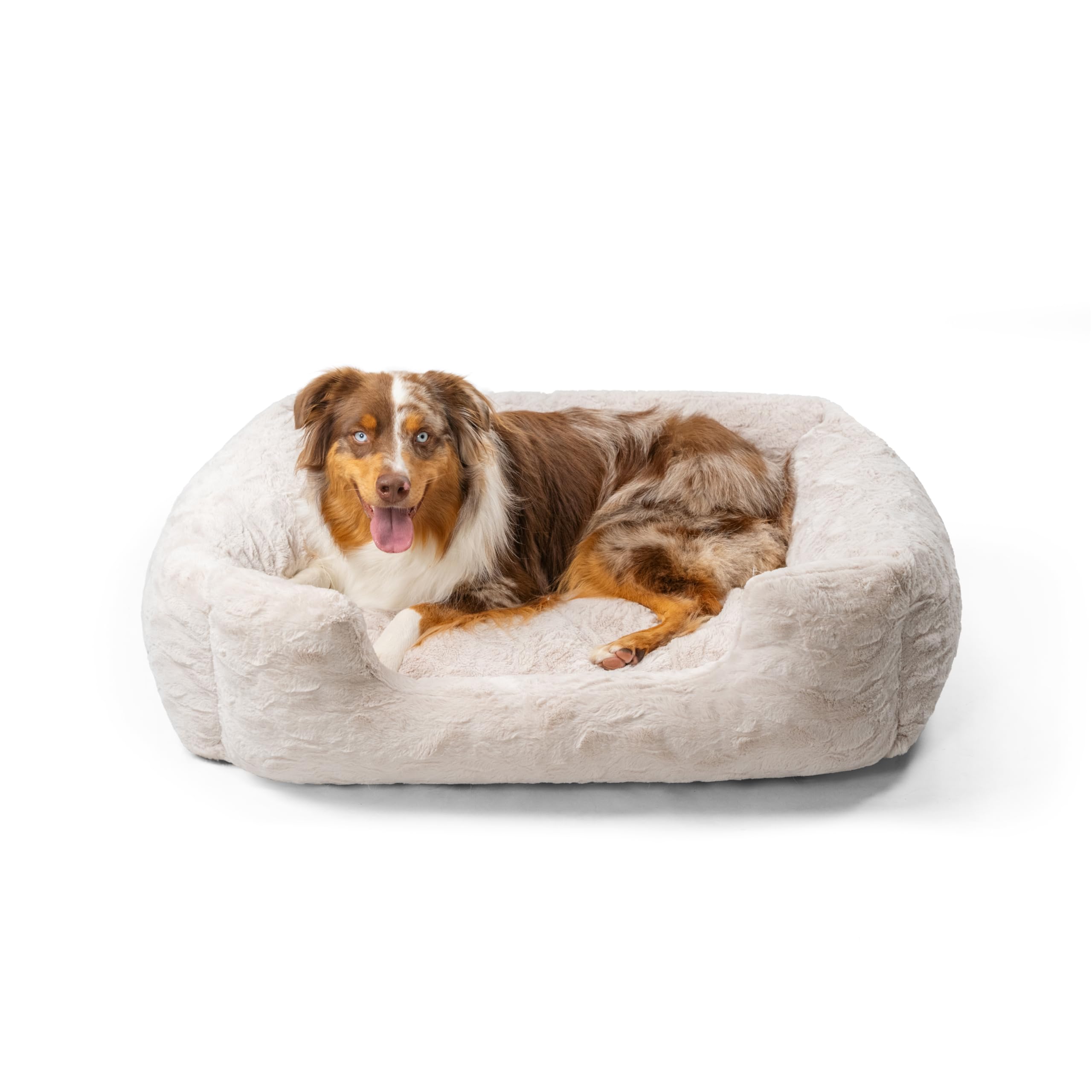 best friends by sheri lux lounge bed calming faux fur dog bed, oyster, cream, large, 36" x 27"