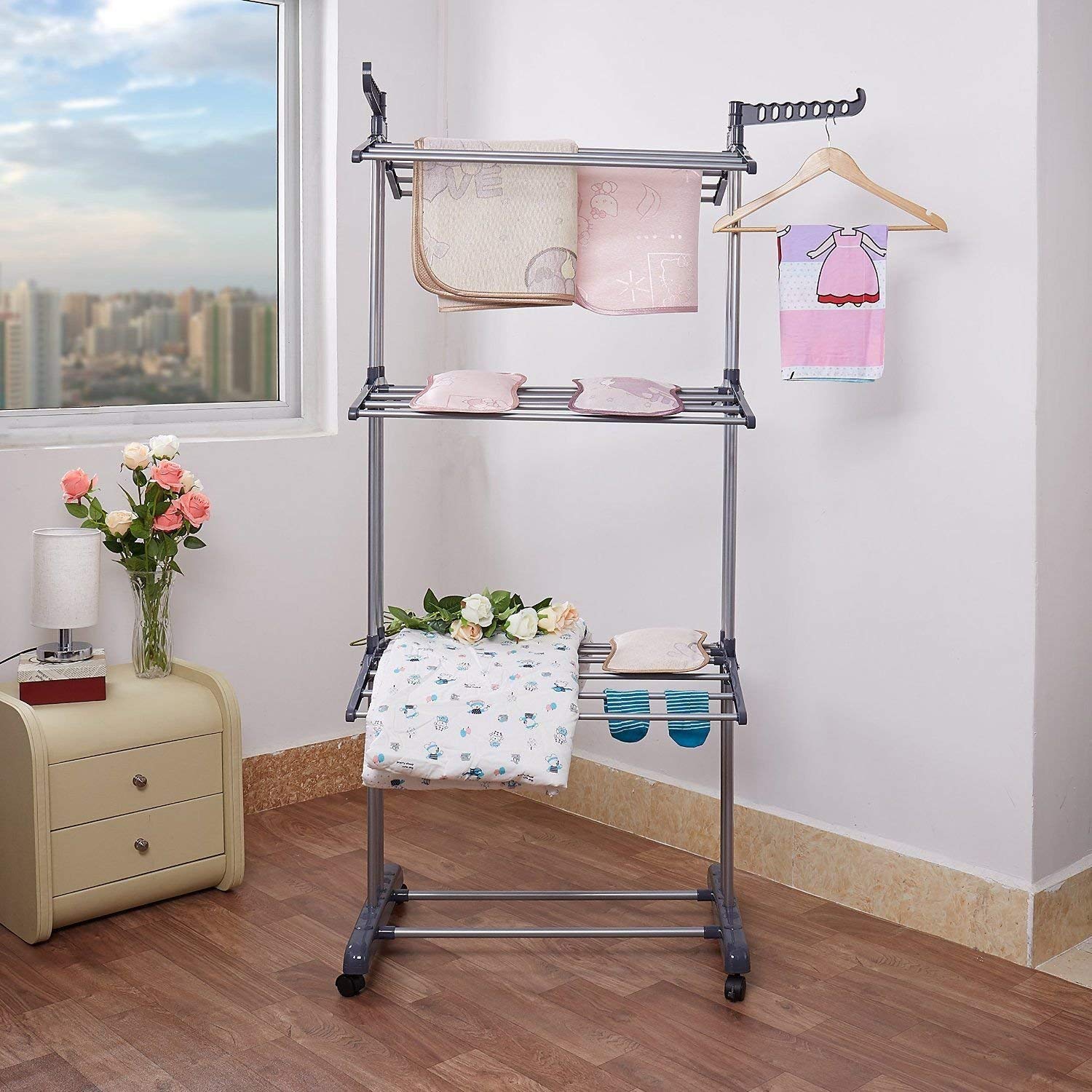 Laundry Drying Rack, Foldable 3 Layer Tier Clothes Airer Hanger Dryer