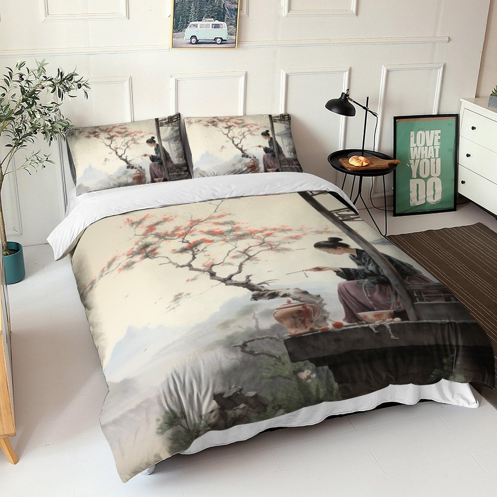 Housse de couette Chinese painting parure de lit 3D zippée microfibre Tygranadar 56657