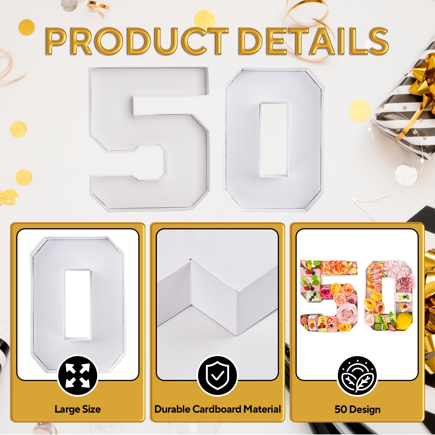 Datyiiha 50 Set Cardboard Number for Charcuterie 10.2'' Fillable Tray Charcuterie Paper Box for 50th Birthday Anniversary Party Decorations Chocolate Candy Cupcake Container