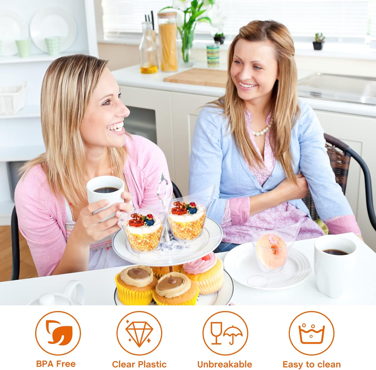 300 Pack Clear Plastic Dessert Cups with Tasting Spoons, Appetizer Cups Yogurt Parfait Bowls with Spoons for Party Supplies Catering Chocolate Desserts Buffet Food Display (7 oz)