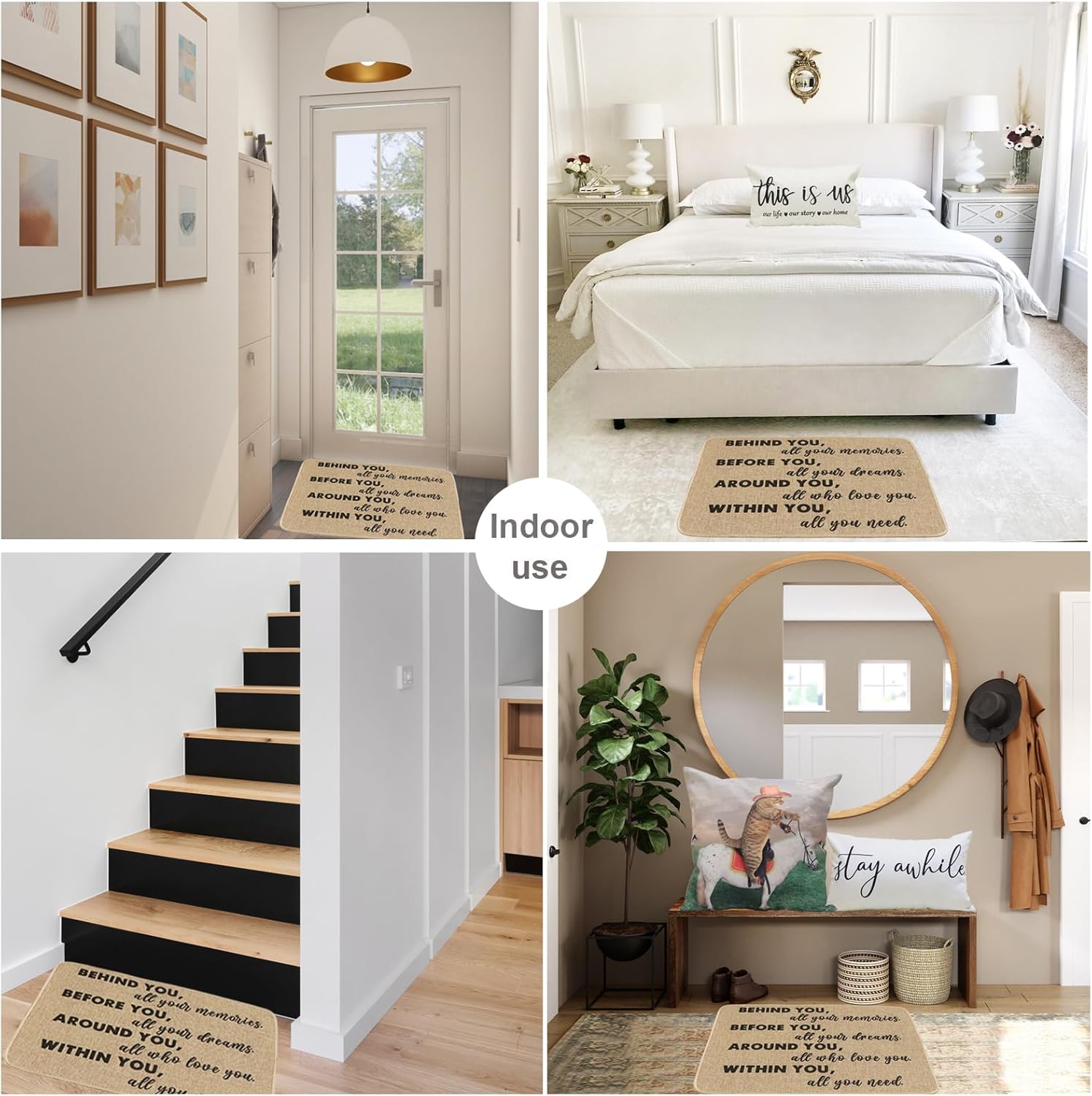 Welcome Mat for Front Door Rustic Farmhouse Door Mat Behind You All Your Memories Doormat Home Floor Mats Non Slip Rubber Entrance Rug for Indoor Outdoor 17" x 28"