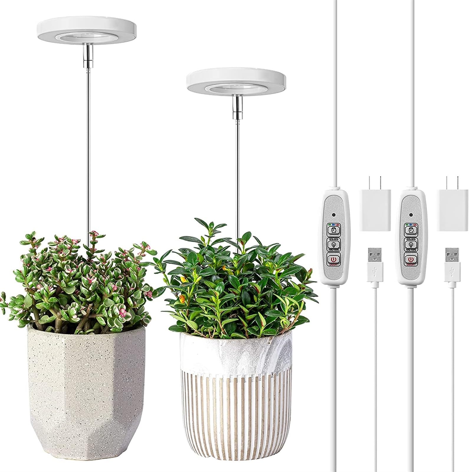 THE WHITE SHOP2Pcs Grow Light, Full Spectrum LED Plant Light for Indoor Plants, Height Adjustable Growing Lamp with Auto On/Off Timer 4/8/12H, 4 Dimmable Brightness, Ideal for Small Plants