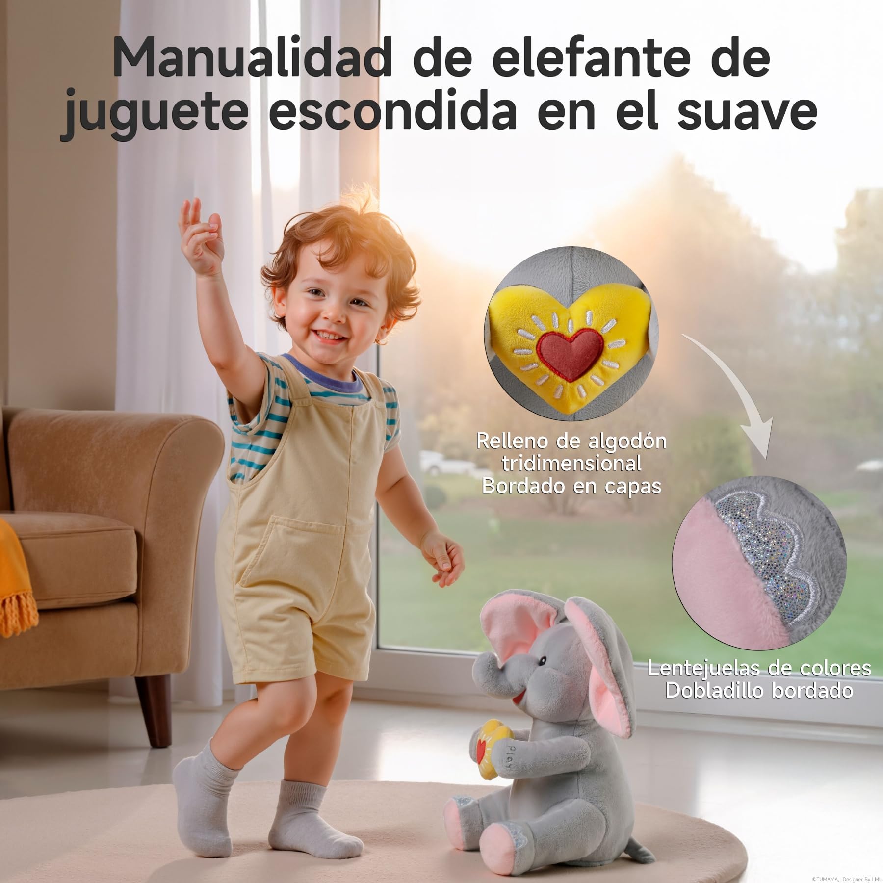Elefante Juguete Interactivo, Peek a Boo, Cantante, Peluche Elefante Electrónico con Música, Regalo para Bebés, Niños, Niñas