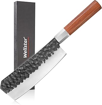WELLSTAR Bone Chopping Knife, 7 inch Butcher Chopper Razor Sharp Forged Blade with Well Balanced Rosewood Handle, High Carbon Steel Bone Cutting Cleaver Knife for Home Kitchen and Restaurant- Black