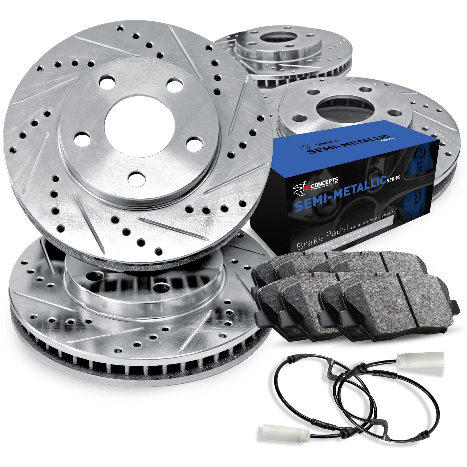R1 Concepts Bremsen & Rotoren Kit Vorne – Mit Bremsbelägen, Rotoren, Hardware & Sensor, Für Optimale Bremsleistung