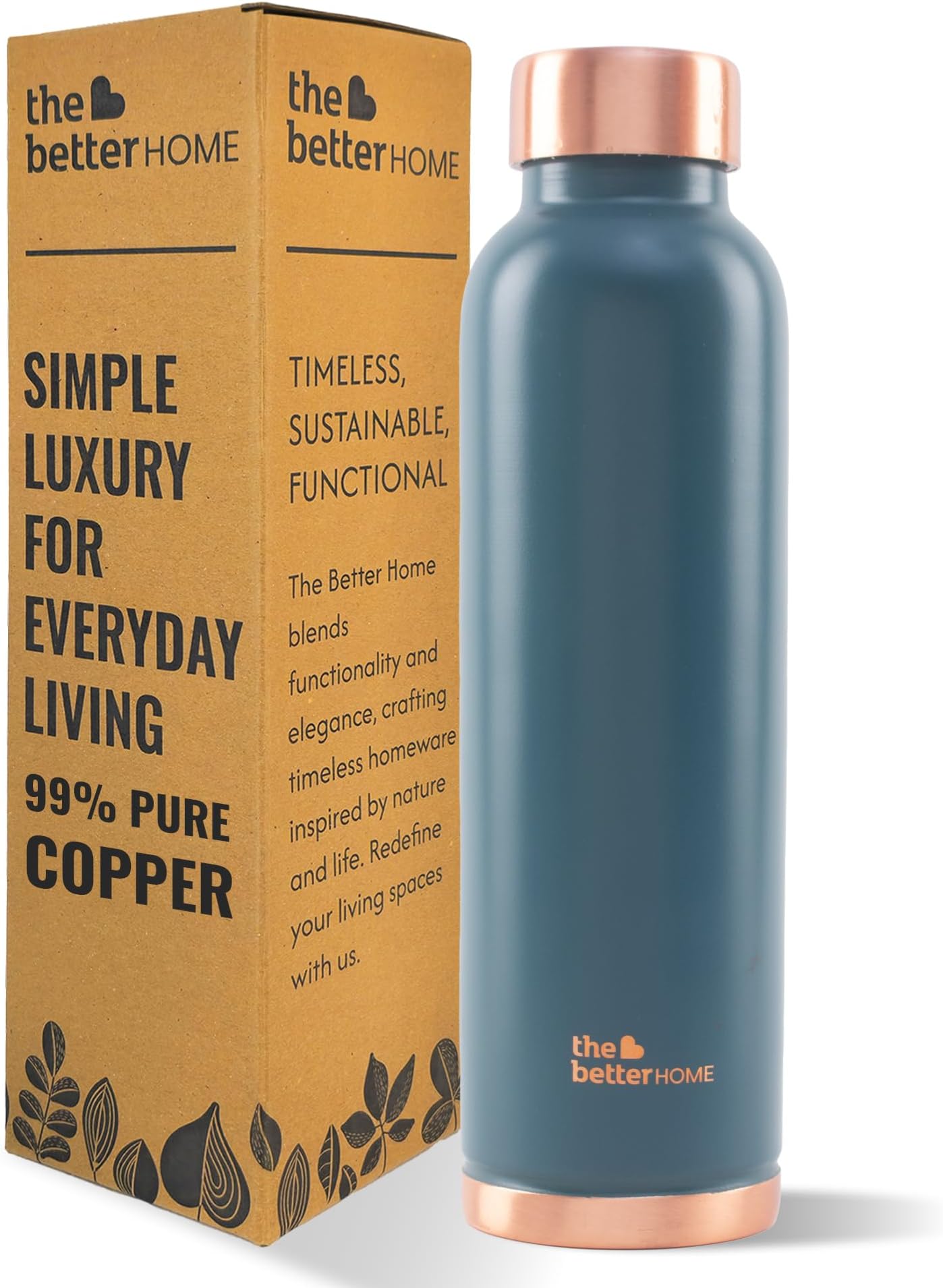 The Better Home Copper Water Bottle | Copper Water Bottle 950ml | With Anti Oxidant Properities | Provides Health Benefits | Pure Tamba | Teal