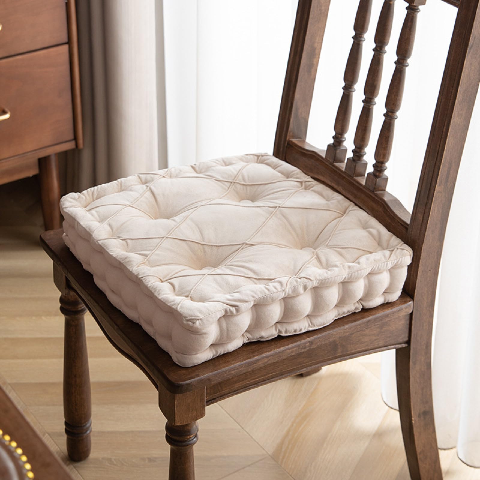 Coussin de chaise de salle à manger carré velours blanc 40x40 galette assise sol