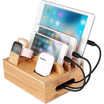 Jenngaoo USB Charging Station Wood Mobile Phone Organiser for Multiple Devices