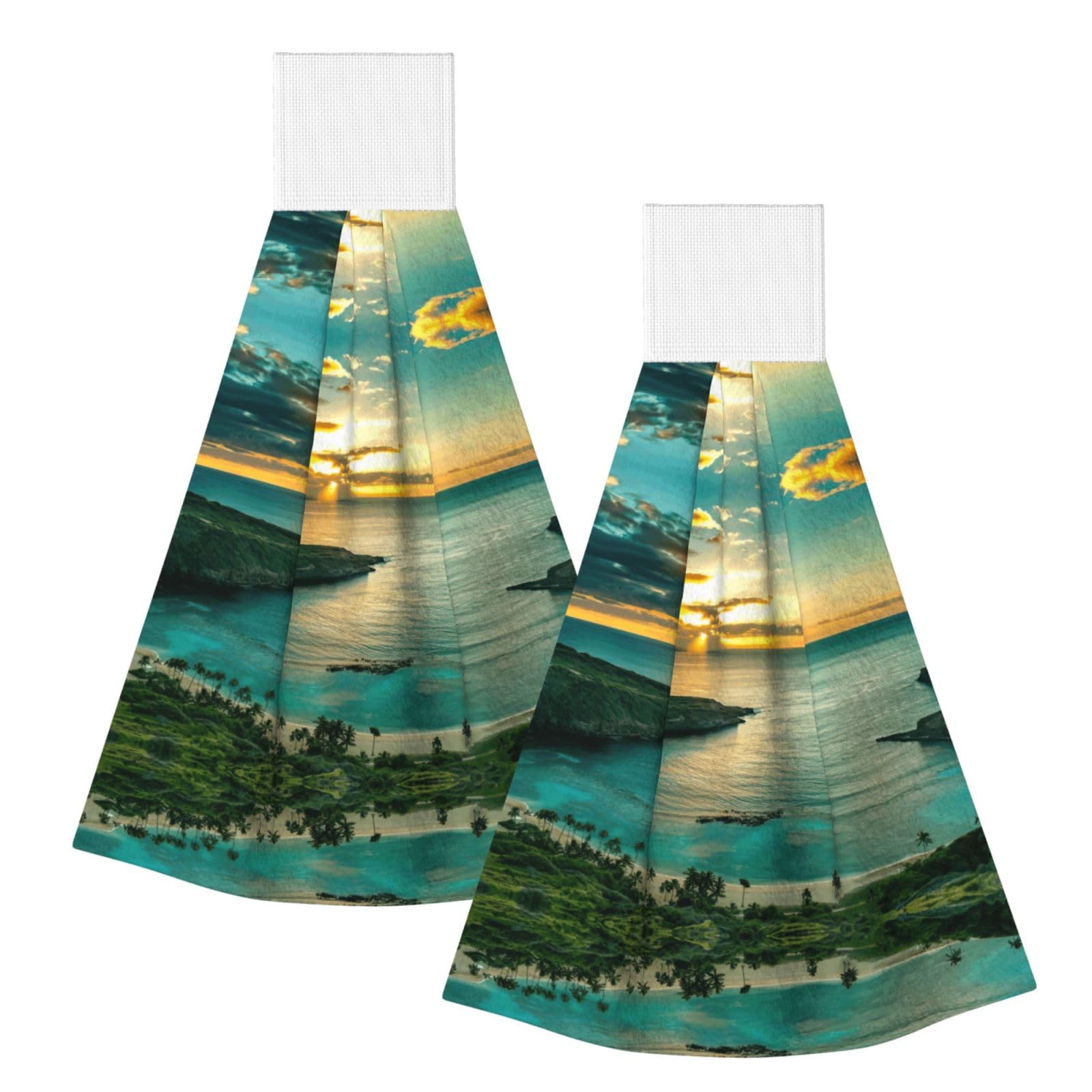 DUWAA Sunrise Over Hanauma Bay Oahu Hawaii Print Hanging Hand Towel Quick Dry Bathroom Towel Soft Kitchen Towel