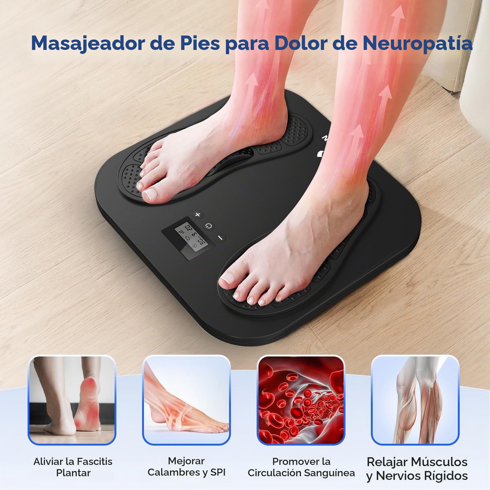 EMS TENS Masajeador de Pies para Neuropatía, Recargable Masajeador Pies con 10 Modos & 20 Intensidades para Fascitis Plantar, Hinchazón y Mejora la Circulación, Regalos para mujeres y hombres