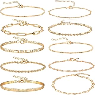 SANNIDHI® Bracelets for Women, Pack of 10 Chic Gold Silver Alloy Layered Bracelets Set Ladies Slim Link Bracelet for Woman... Price In India