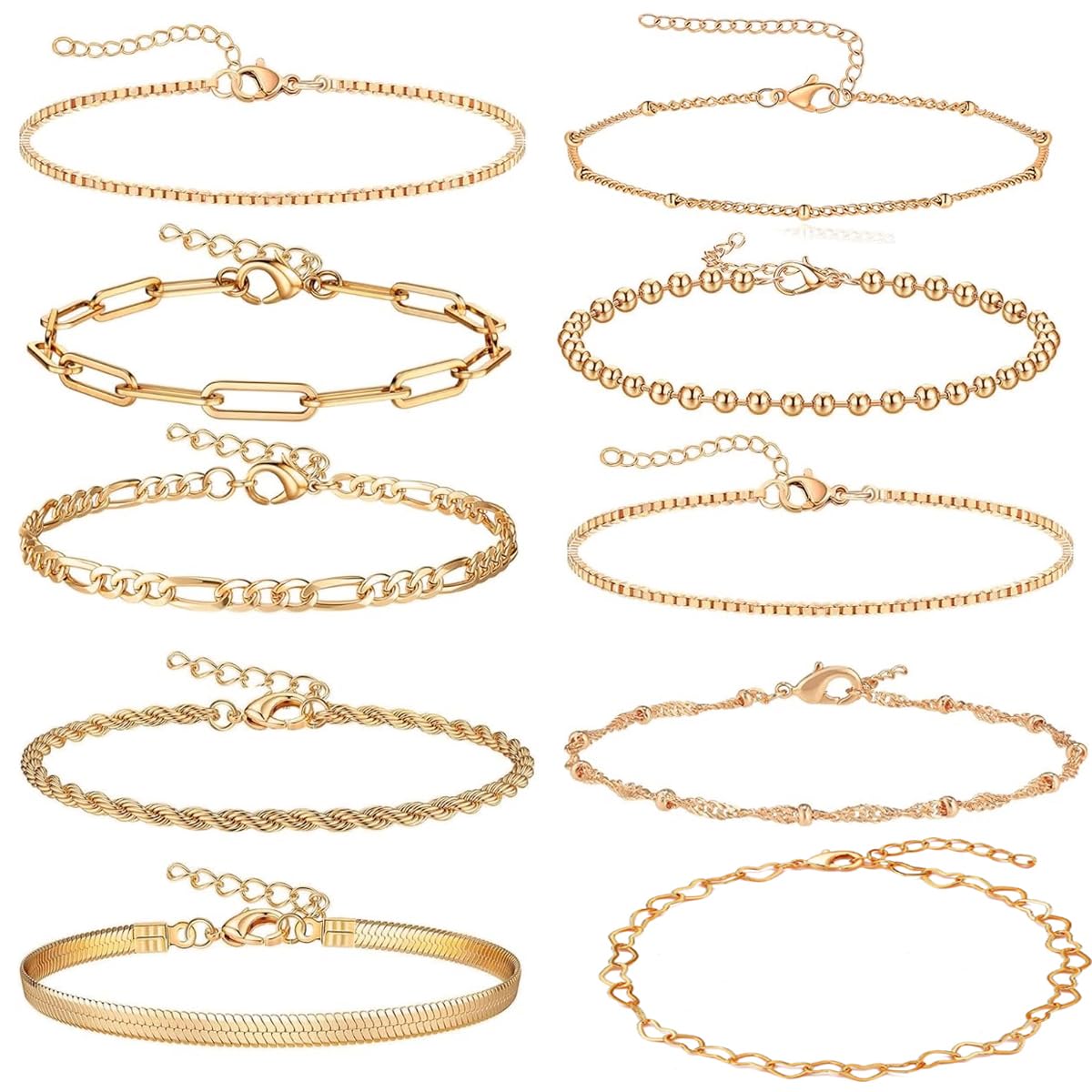 sannidhi Gold Bracelets for Women, Pack of 10 Chic Alloy Layered Bracelets Set Slim Link Bracelet, Women Wrist Jewelry-picture-15
