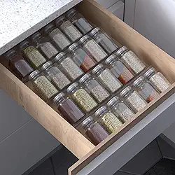 Jadehom Organizador de gaveta de temperos de 40 x 33 cm, suporte de frascos de tempero expansível de acrílico transparente de 4 níveis, bandeja de inserção de temperos para gaveta de cozinha para armário/bancada