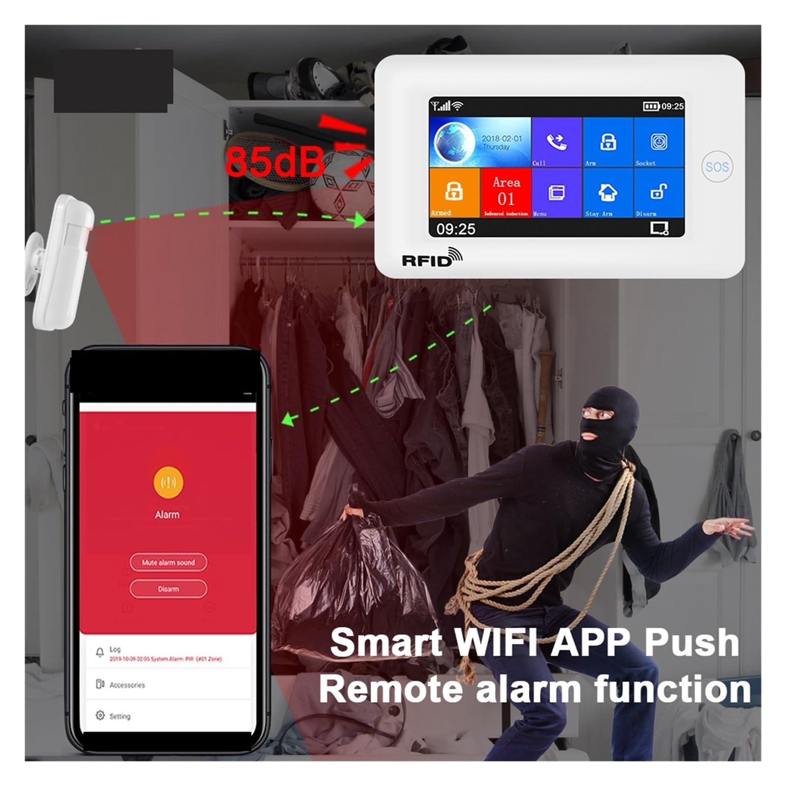 Sistema de Alarma, El Equipo Elegante del De Alarma Ladrón La Seguridad Hogar gsm Desarma Brazo Control Remoto Pantalla Táctil 4,3 Pulgadas(Solar Outdoor Siren)