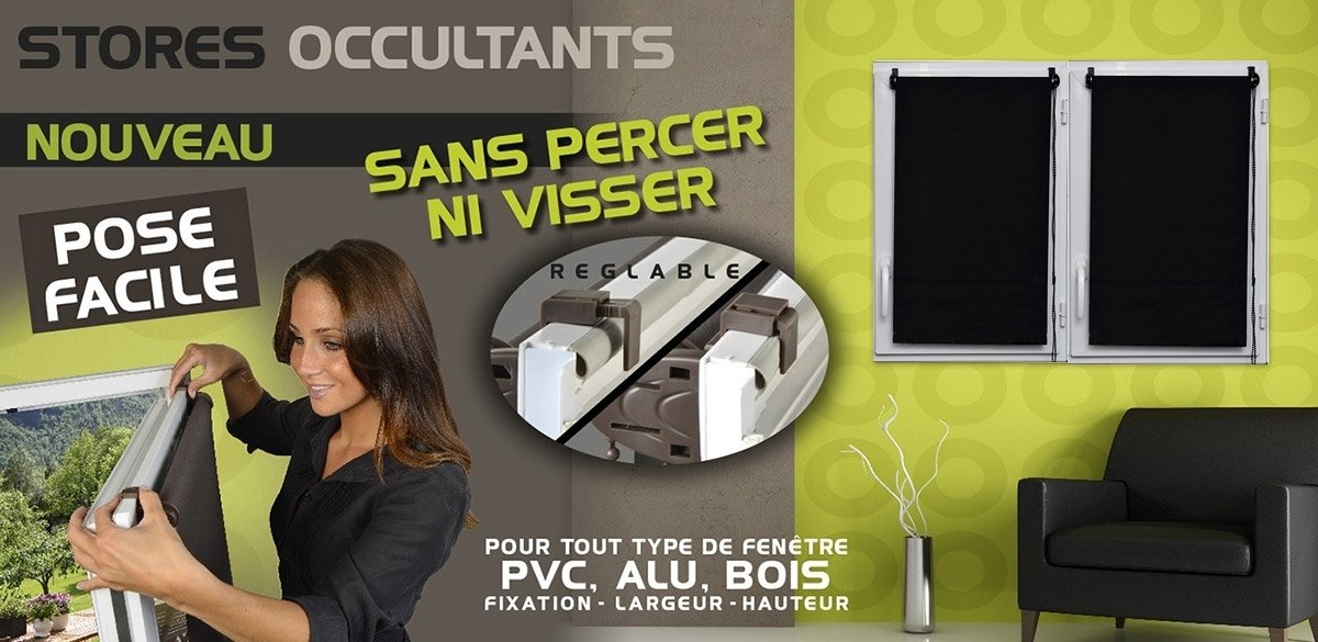 MadeInNature Store Enrouleur occultant Noir, fenêtre, Porte-fenêtre, Baie vitrée, Fermeture de Placard, Hauteur 180 cm, différentes largeurs, Pose sans perçage, de (Largeur Tissu Store 50 cm)