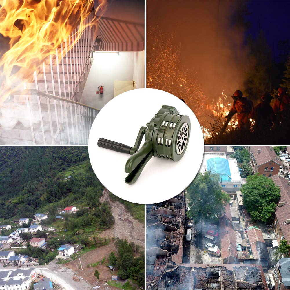 Sirena a manovella, 110 dB, funzionamento manuale, in metallo, allarme di emergenz