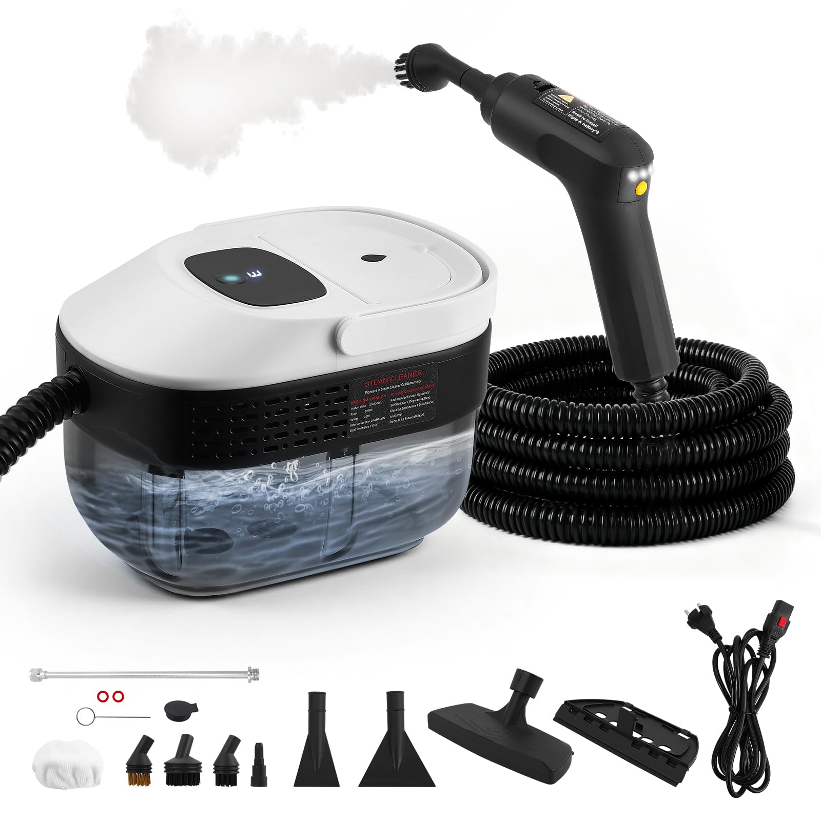 Limpiador a Vapor de Mano 2500 W, 3 Barras, 6 Cepillos, 1600 ml, Velocidad Regulable
