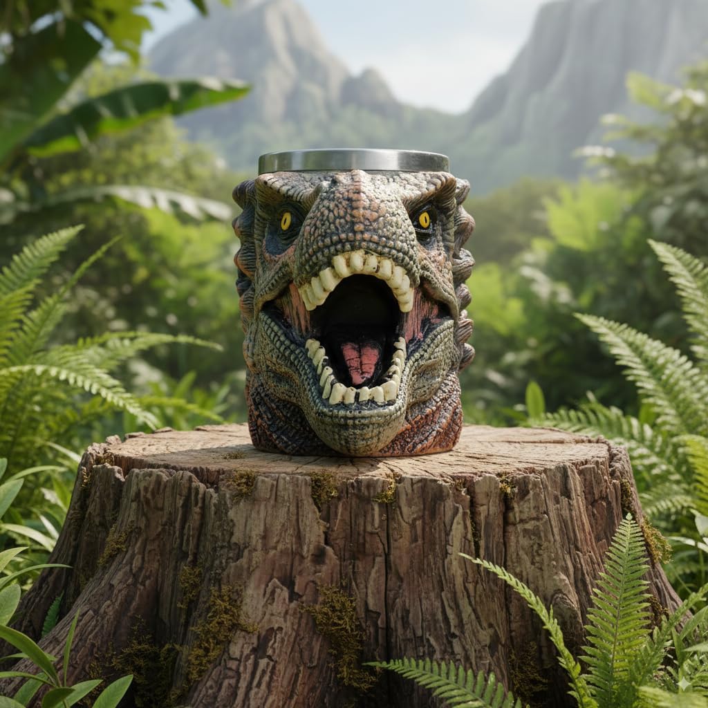 Novelty Dinosaur Coffee Mug, Cool Trex Dino Lover Gifts for Adults Him, Funny White Elephant Present for Dad Boyfriend Boss Coworkers Men who Have Everything - Image 2