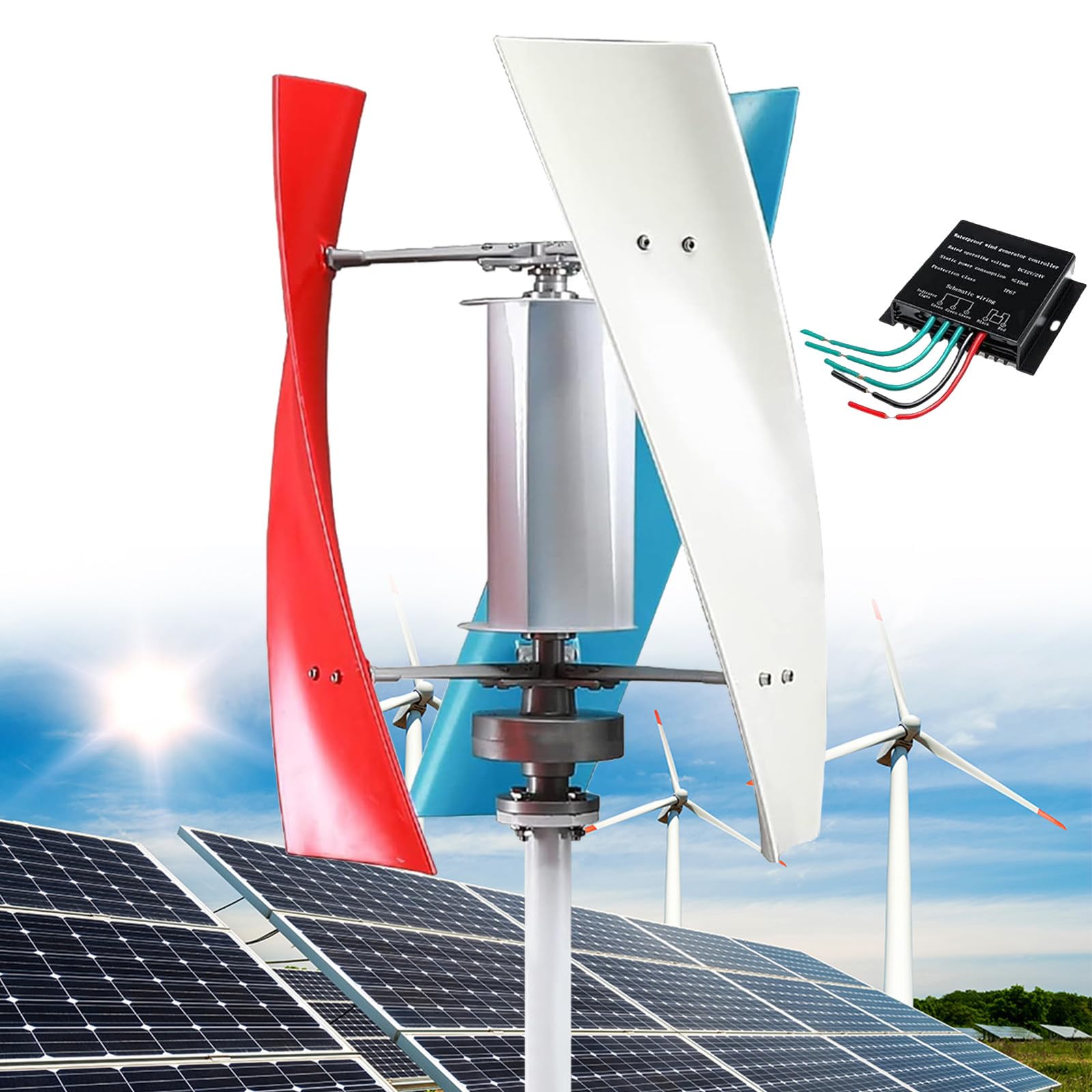 14000W Garden Vertical Wind Turbines Generator Kit, 12V/24V/48V/110V/220V Small Three-Phase AC Vertical Wind Turbine with MPPT Controller, for Industrial Energy Equipment,Color-48V