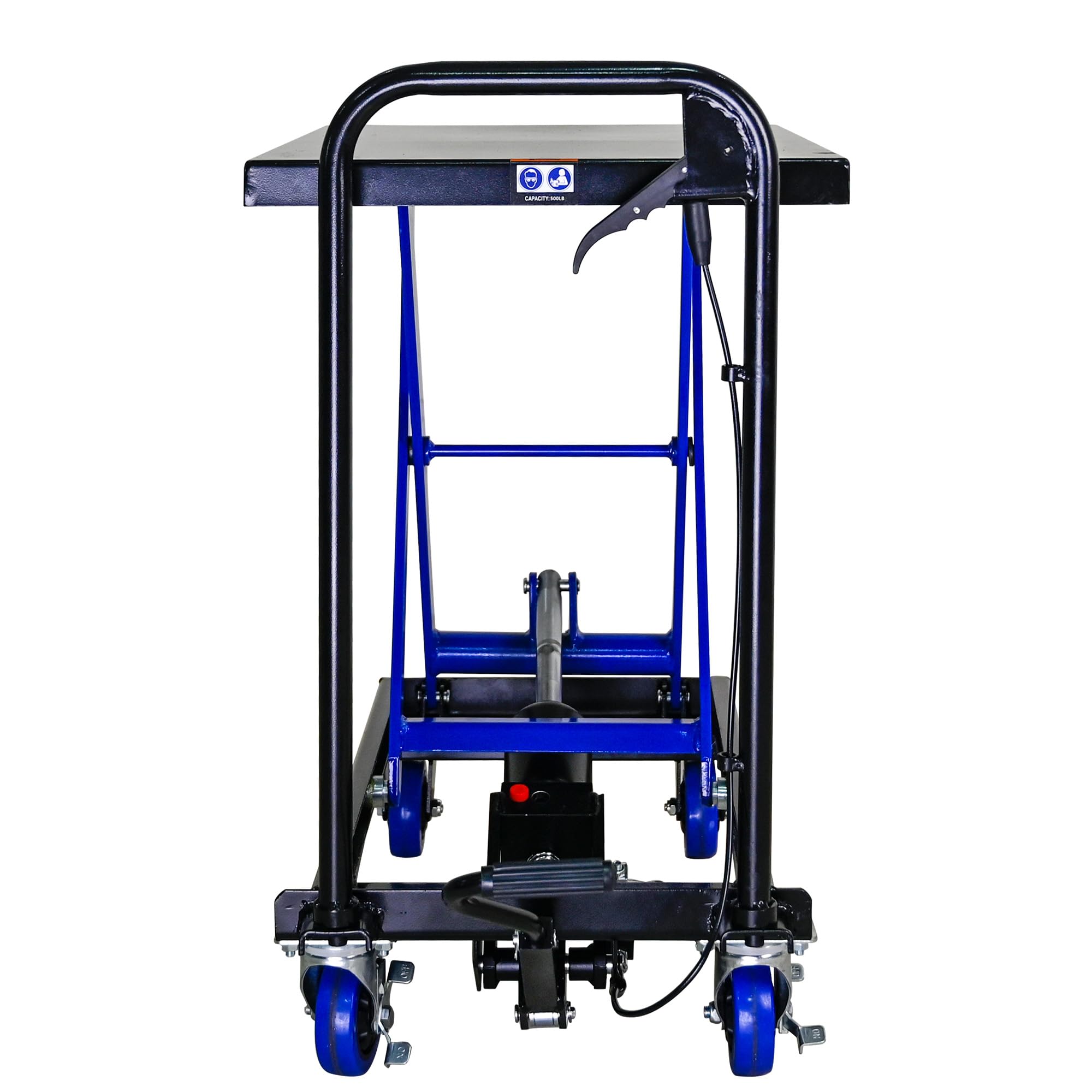 Wekuku Hydraulic Lift Trolley, 500 LBS Capacity, with 4 Wheels, for Material and Transportation, Black + Blue