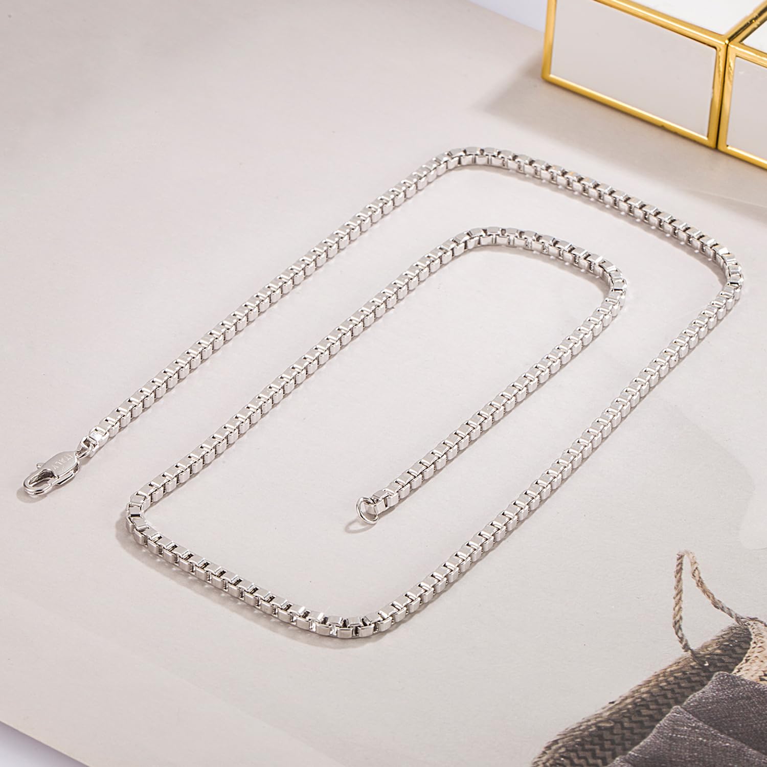 Dankadi - Collar fino de 3 mm en plata 925, cadena Rolo Fine 16" 17" 18" 19" 20" 22" 24" 26" 28" 30" para colgante de eslabones de caja cuadrada dorada, diseño italiano joyas para hombre mujer