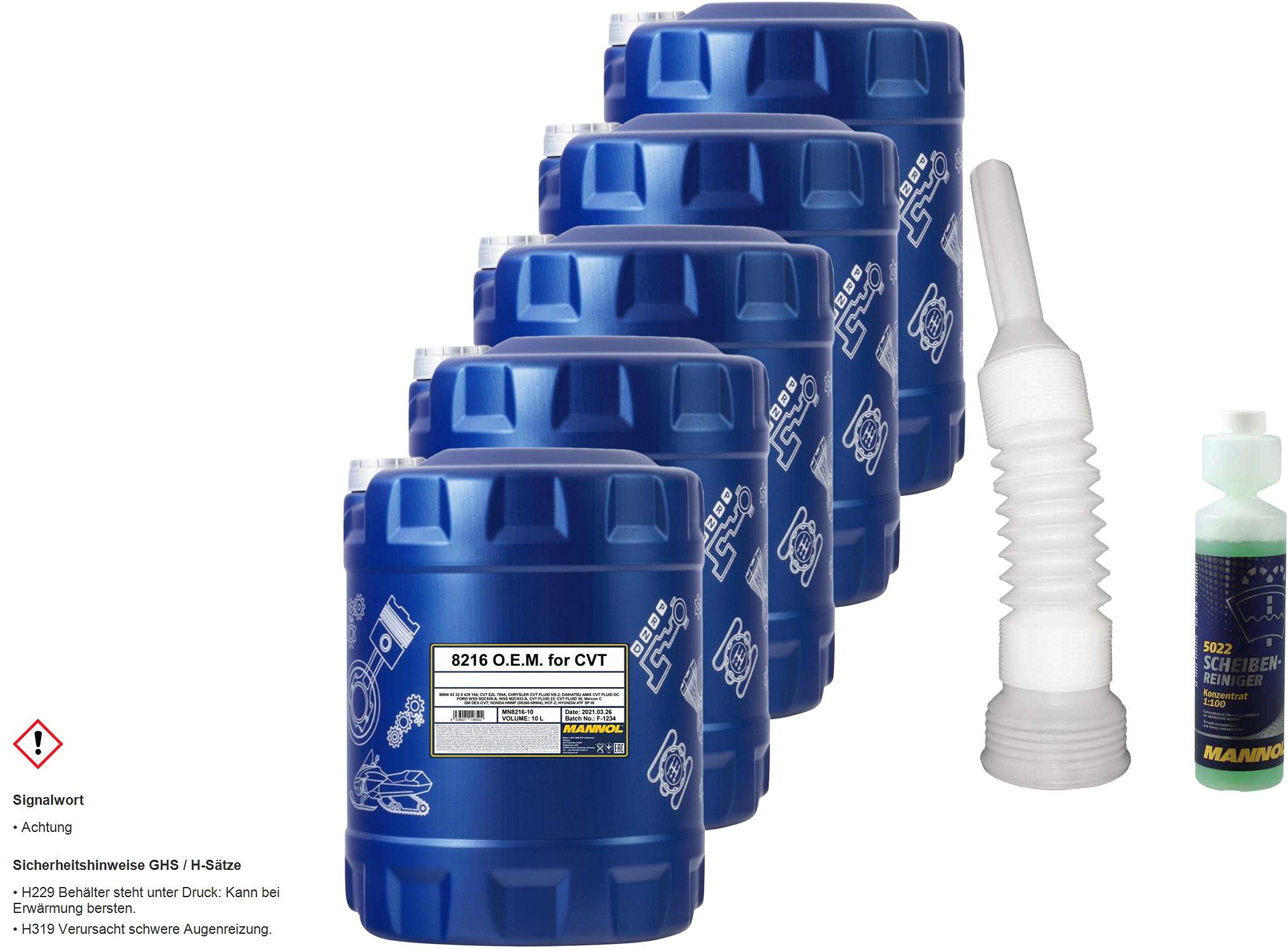 Set 50 Liter 85416182 5022 MN8216-10 CT4504 MANNOL Scheibenreiniger Konzentrant 1:100 250ml 10L Automatikgetriebeöle 8216 for CVT Auslaufschlauch