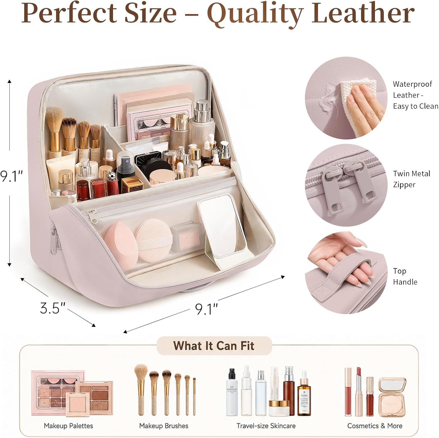 Travel Makeup Bag Standing Folding Leather Cosmetic Organizer with Handle