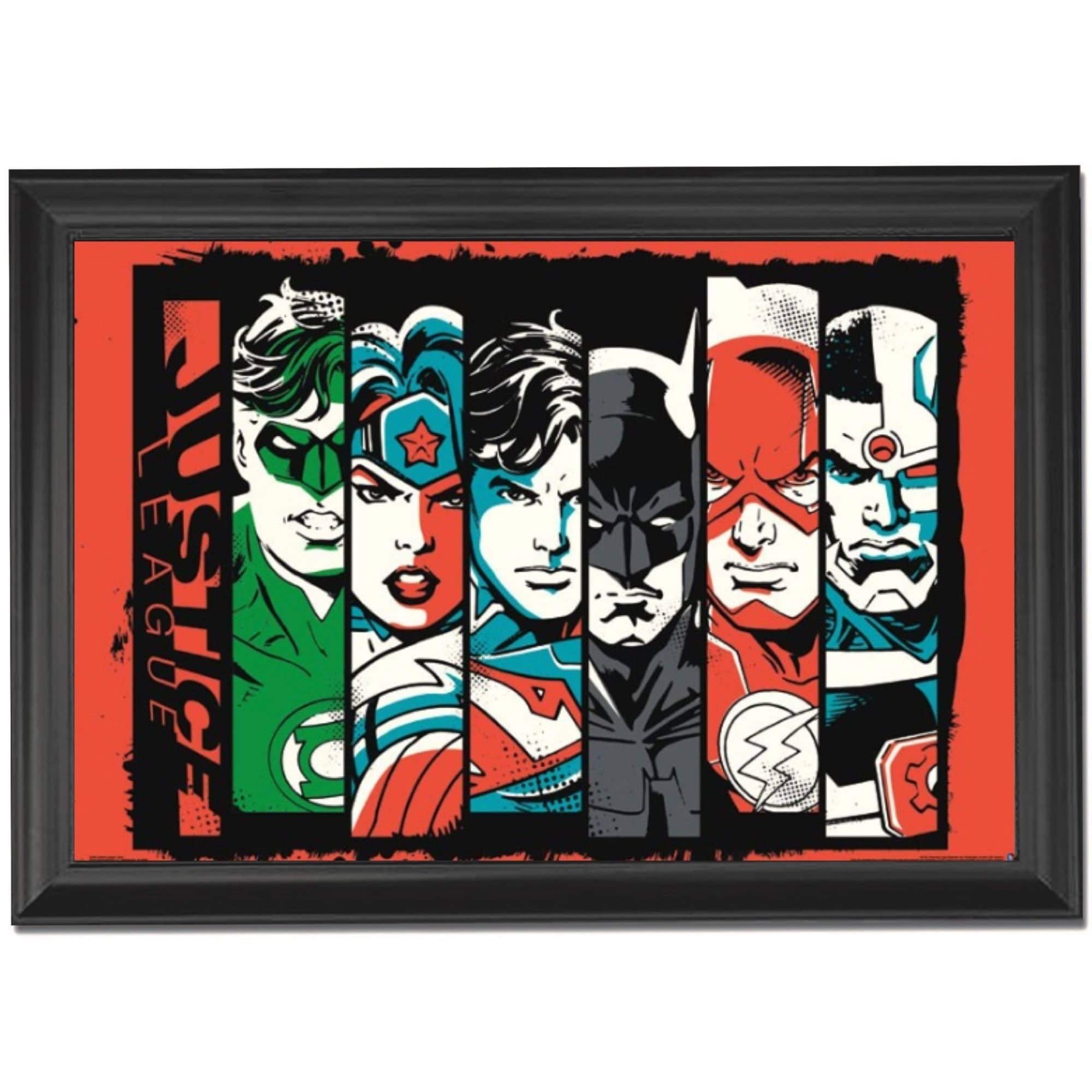 Justice League Bars Wall Art Decor Framed Print | 24x36 Premium (Canvas/Painting Like) Textured Poster