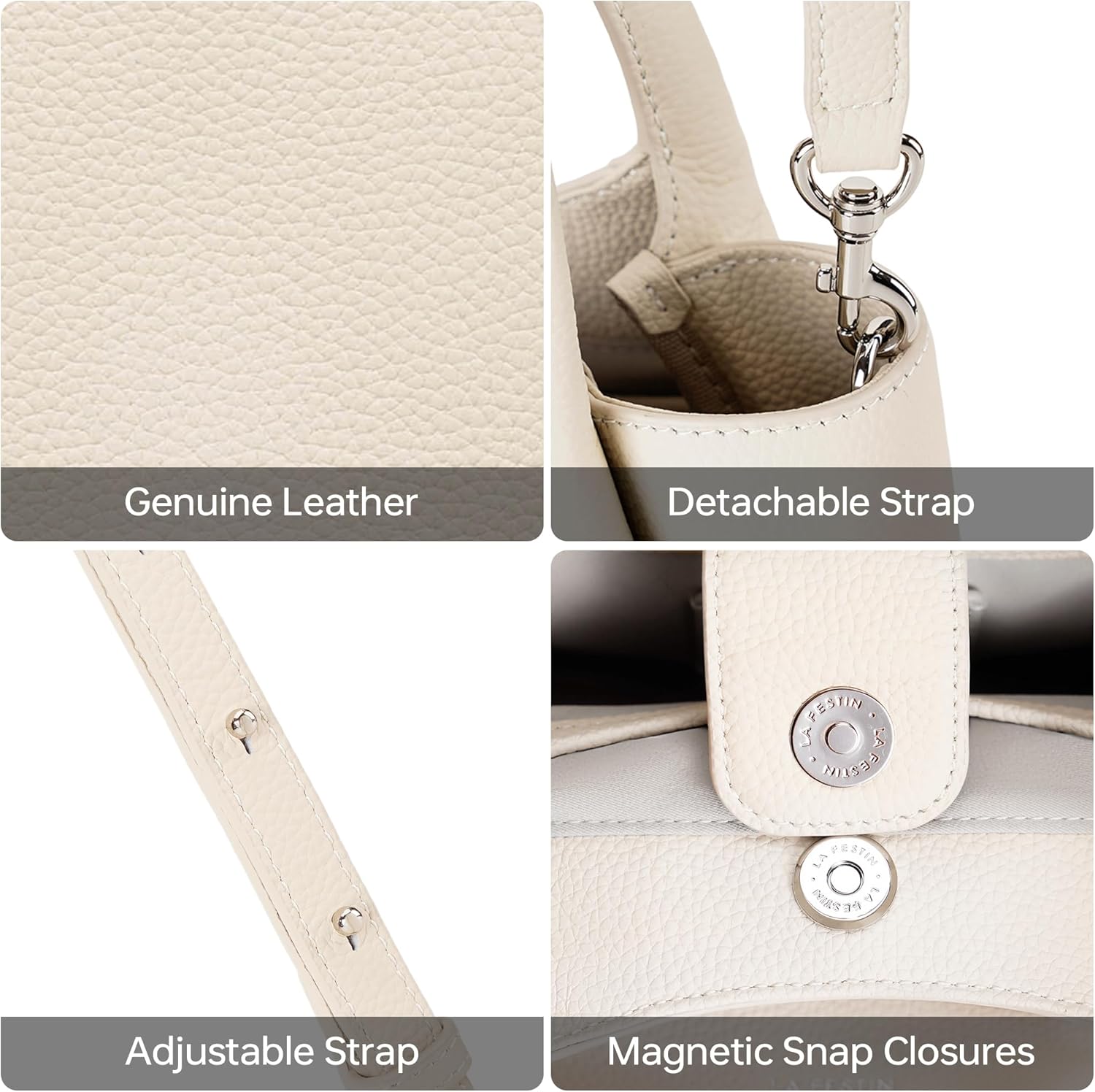 LA FESTIN Genuine Leather Women's Top Handle Handbag Crossbody Satchel Purse Small Shoulder Purse for Women with Buckle - Image 5