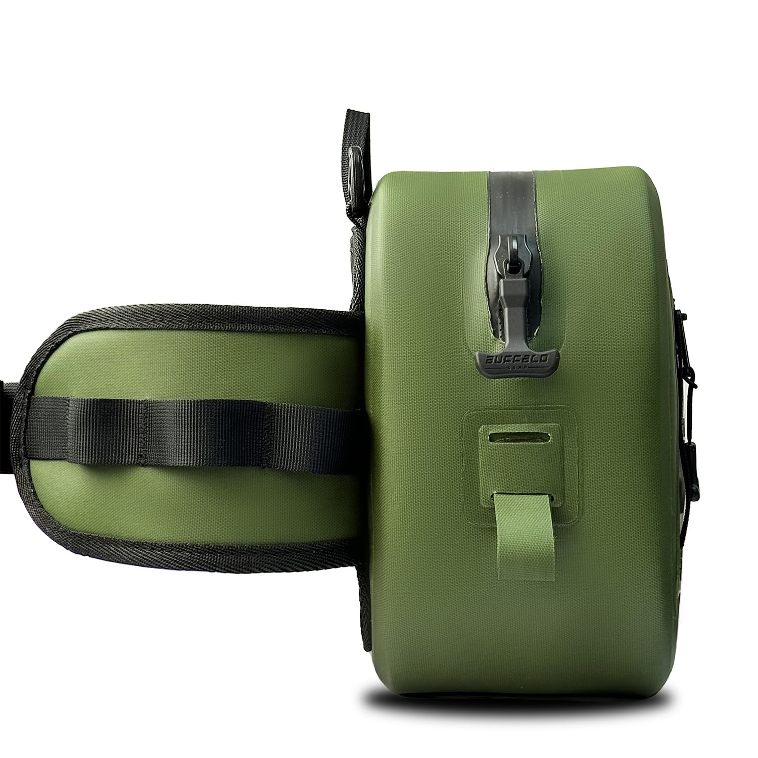 Buffalo Gear Wasserdichte Angelgürteltasche, 8,9 l, mit luftdichtem Reißverschluss, für Fliegenfischen, Kajak, Camping, Outdoor-Sport, Grün