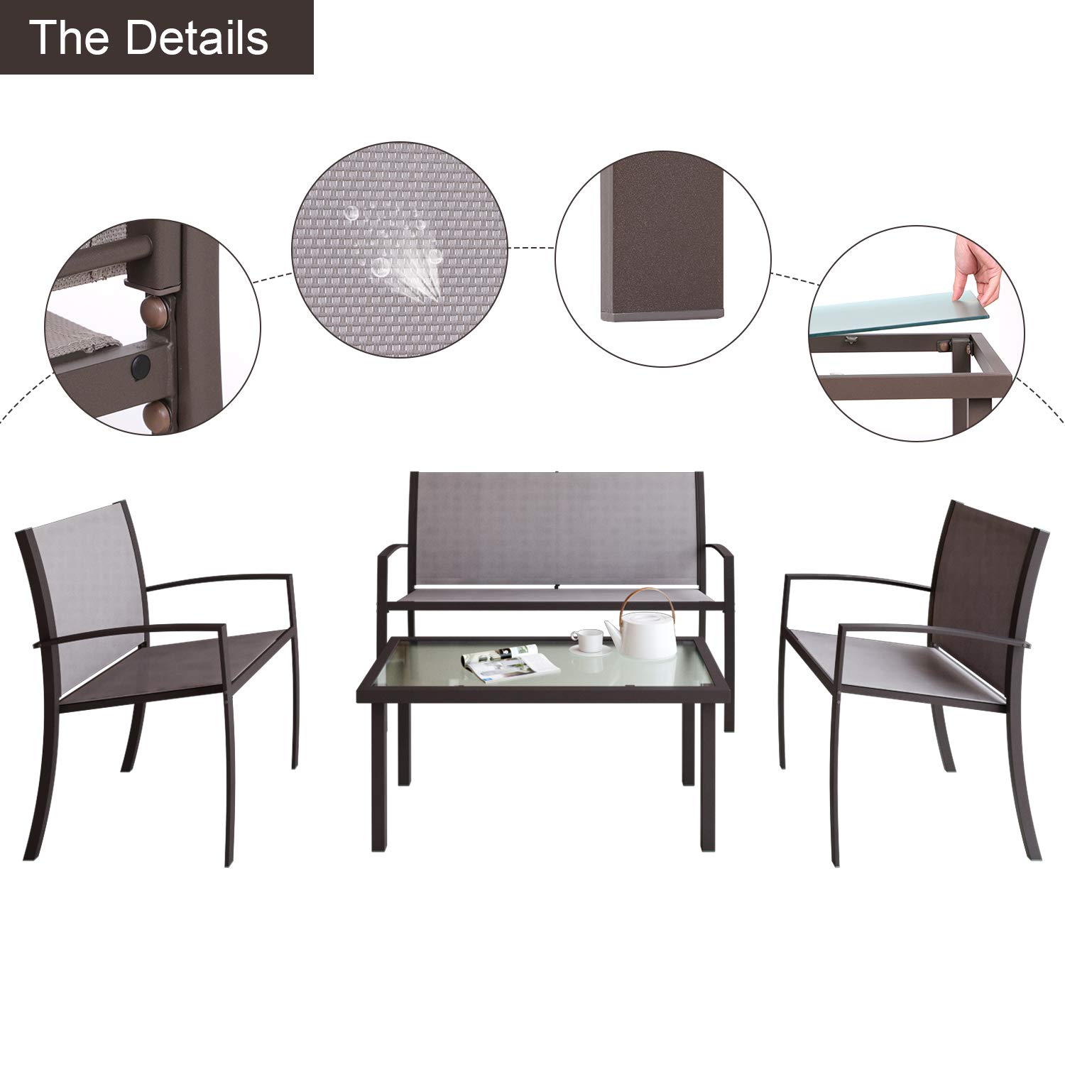 Joolihome living Garden Furniture Sets,Ratten 4 Seater Garden Table and